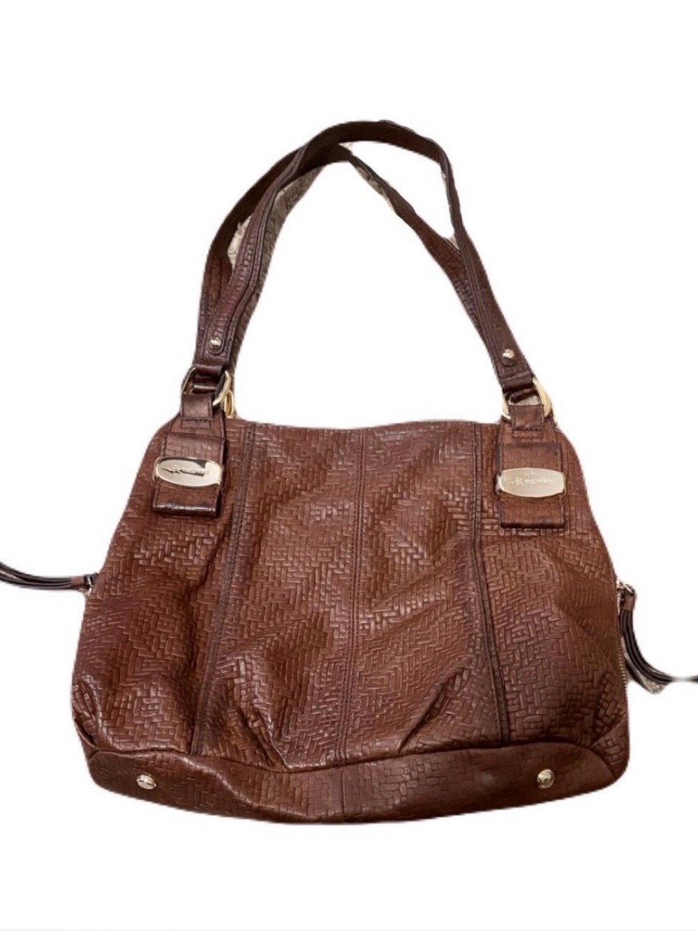 b. makowsky Brown Woven-Texture Double-Strap Shoulder Bag
